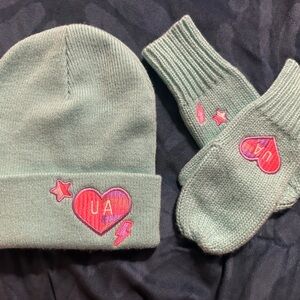 Under Armour Kids Beanie and Mittens Set - Light Green with Pink Accents
